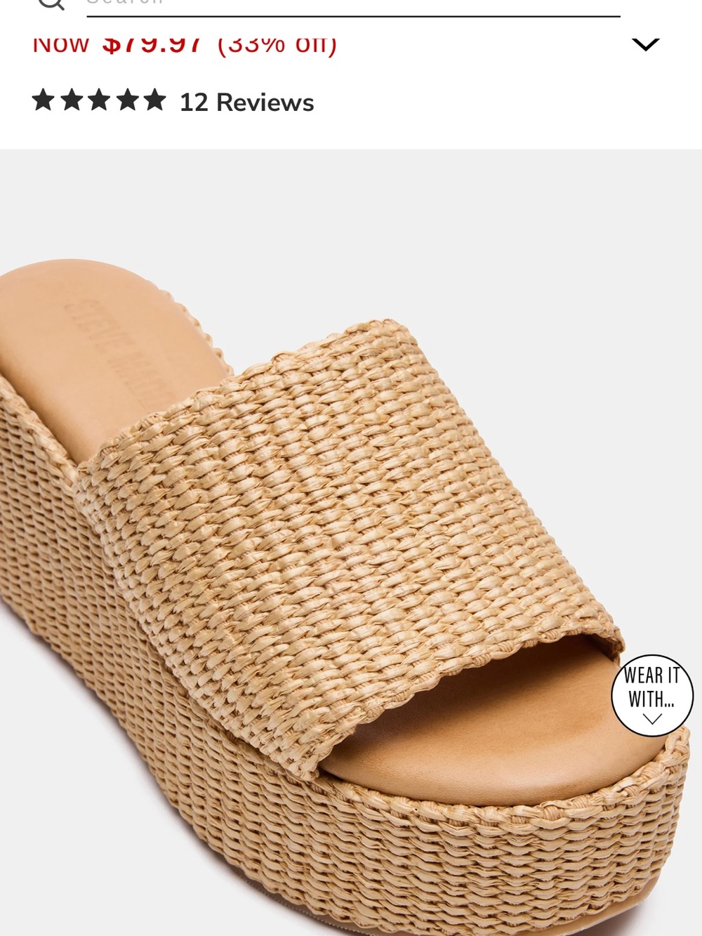NWT- Steve Madden Rafia Slide Wedge Sandals in Dark Brown. Sz. 5 - Picture 7 of 8